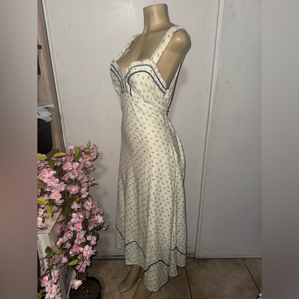 Free People Cream Floral Midi Dress with Blue Details - Picture 6 of 13